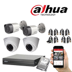 KIT DVR DAHUA 720p 4CH HDMI-VGA-BNC INCLUYE: 
02 CAMARA DOMO HD  02 TUBOSS 720P L2.8mm IR 20m